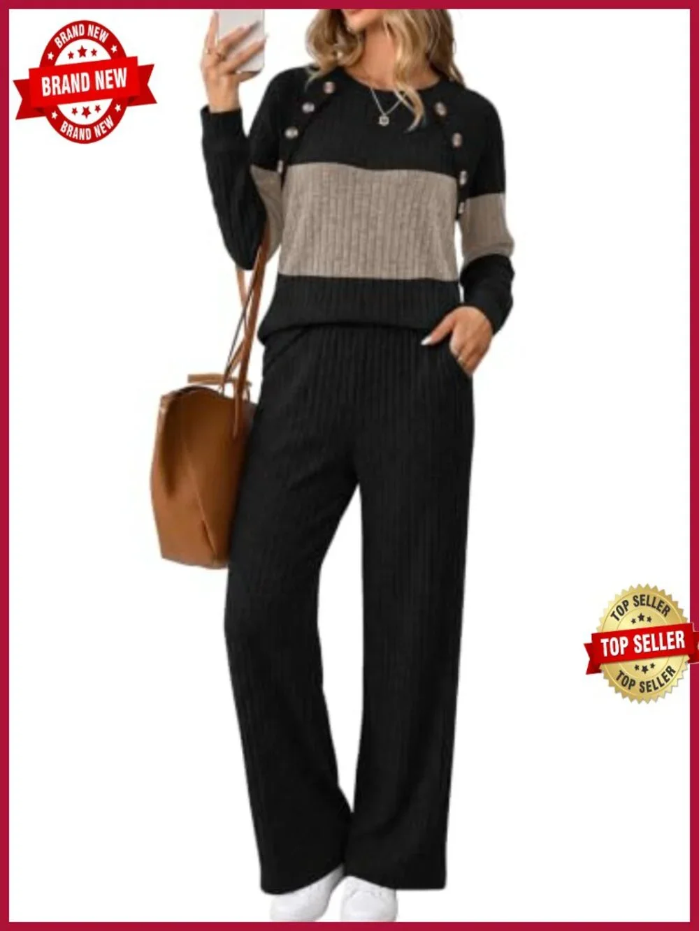 2 Piece Lounge Set Women Button Track Suit Wide Leg Pants